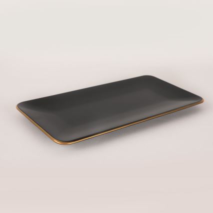 44-teiliges Essgeschirr-Set in Schwarz/Gold aus Steingut