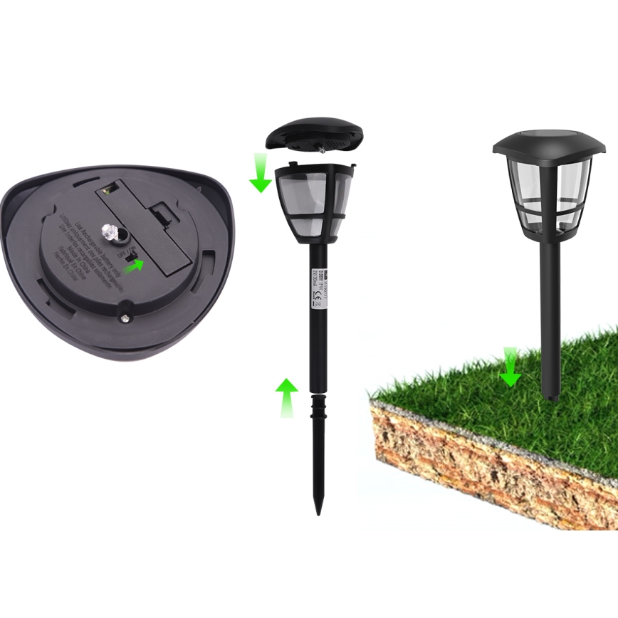 Aigostar - 12er-Set LED-Solarleuchte LED/0,06W/2V 33,8 cm 6500K 100 mAh IP44 schwarz