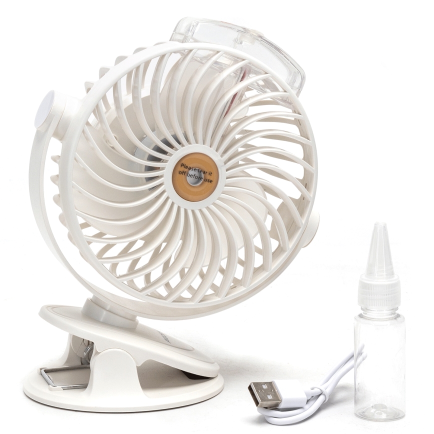 Aigostar - Aufladbarer Tischventilator mit Klemme 2W/5V 2400mAh USB weiß
