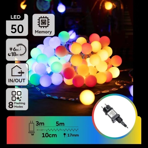 Aigostar - Dekorative LED-Lichterkette für den Außenbereich, 50 LEDs, 8 Funktionen, 5 m, IP44, mehrfarbig
