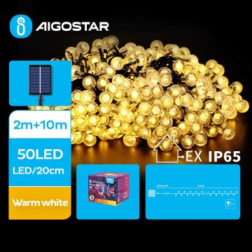 Aigostar - Dekorative LED-Solar-Lichterkette 50xLED/8 Funktionen 12m 800 mAh IP65 warmweiβ
