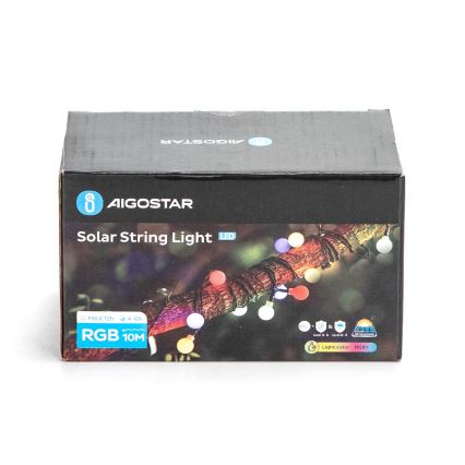 Aigostar - Dekorative LED-Solar-Lichterkette 50xLED/8 Funktionen 12m IP65 800 mAh mehrfarbig