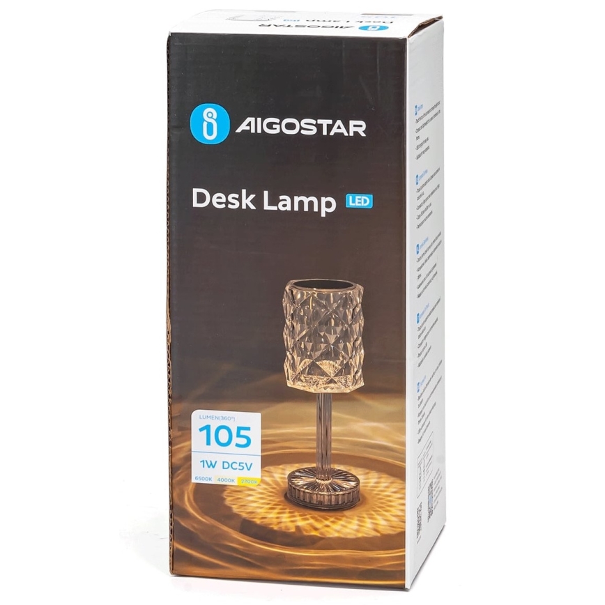 Aigostar - Dimmbare aufladbare LED-Tischleuchte LED/1W/5V 2700/4000/6500K 1800mAh 26 cm