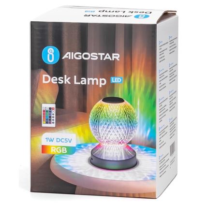 Aigostar - Dimmbare aufladbare LED-RGB-Tischleuchte LED/1W/5V 1800mAh 13,5 cm + Fernbedienung