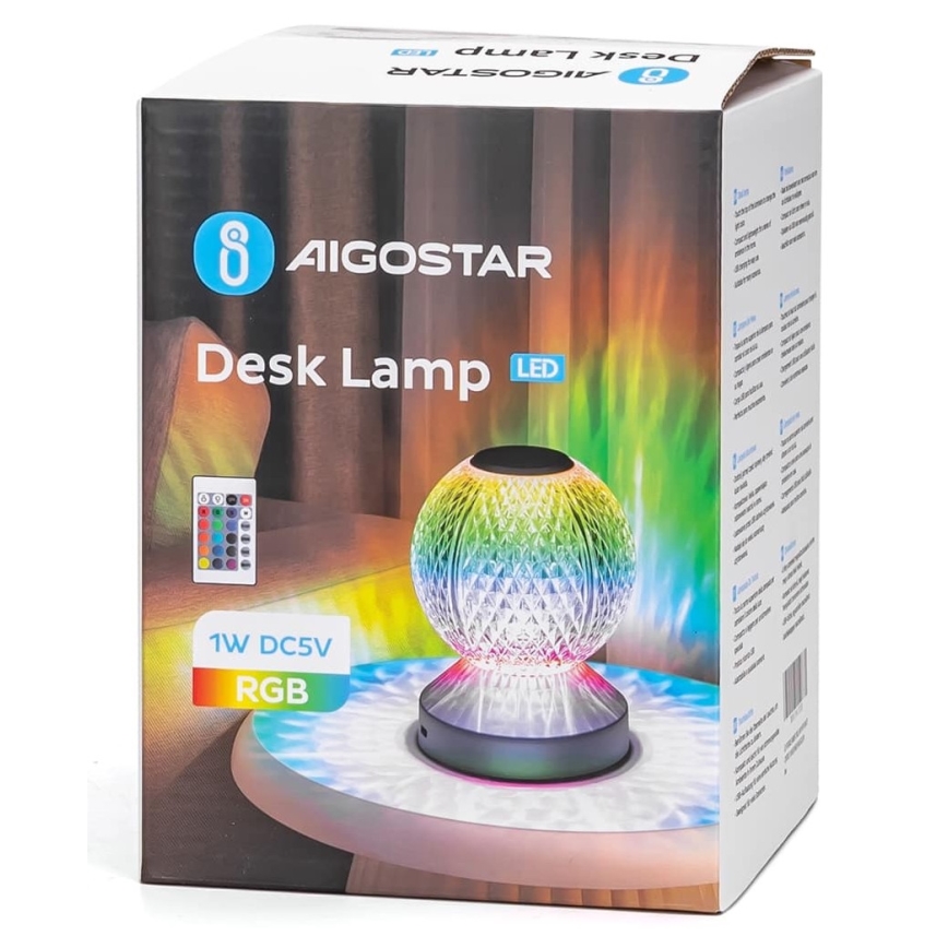 Aigostar - Dimmbare aufladbare LED-RGB-Tischleuchte LED/1W/5V 1800mAh 13,5 cm + Fernbedienung