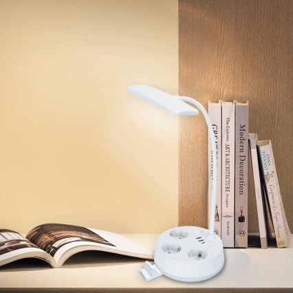Aigostar - dimmbare LED-Tischlampe mit Steckdosen und USB-Anschlüssen LED/4,6W/230V 3000/4000/6500K weiß