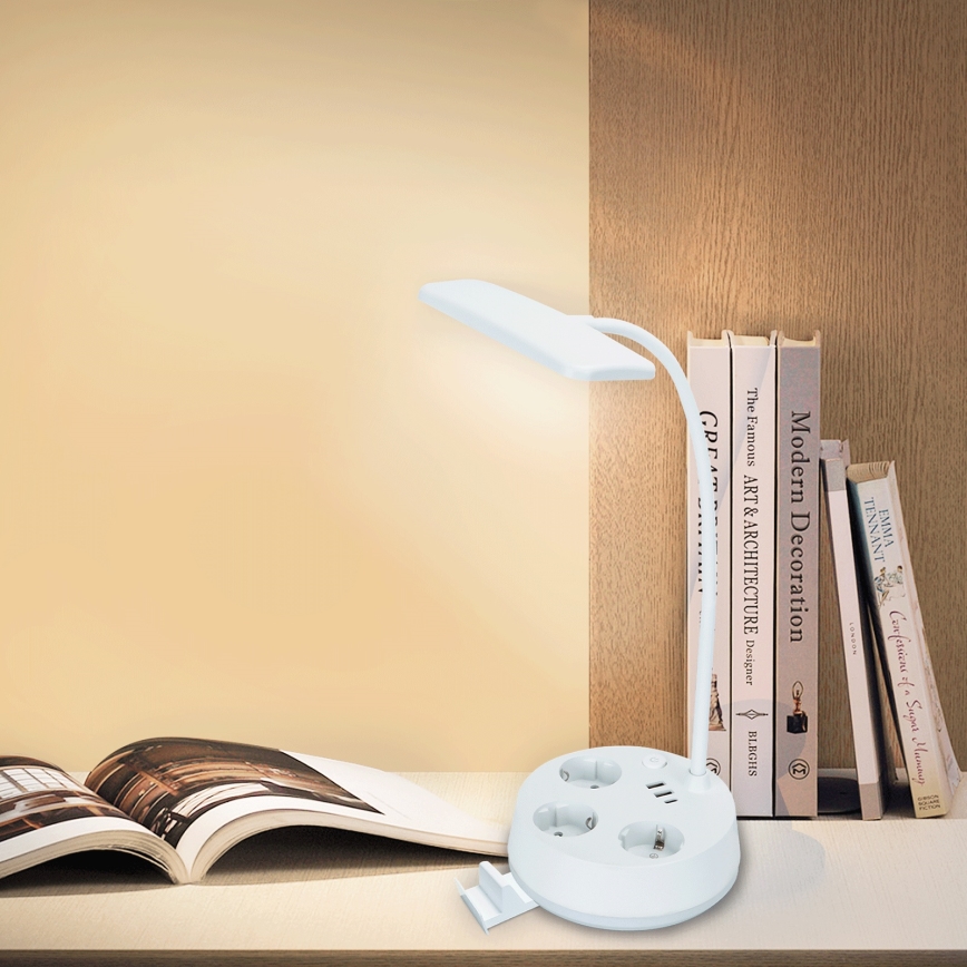 Aigostar - dimmbare LED-Tischlampe mit Steckdosen und USB-Anschlüssen LED/4,6W/230V 3000/4000/6500K weiß