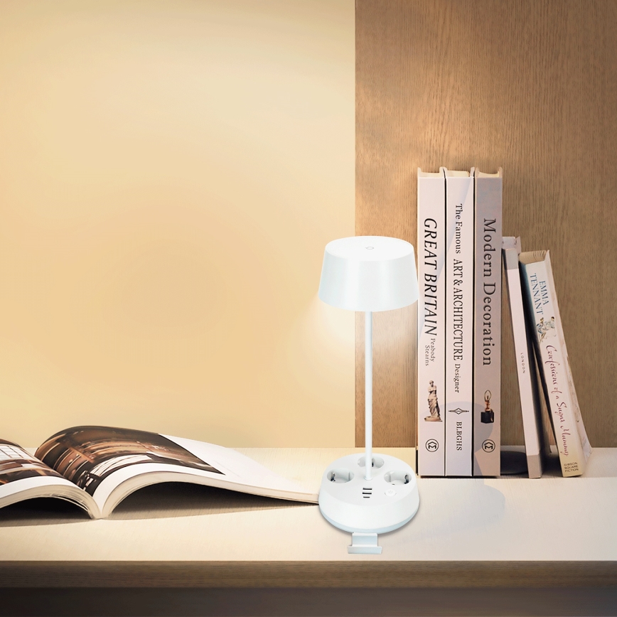 Aigostar - Dimmbare LED Tischlampe mit Steckdosen und USB LED/4,6W/230V 3000/4000/6500K weiß