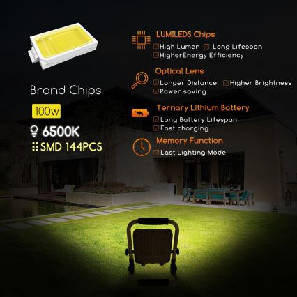 Aigostar - Dimmbarer, aufladbarer LED-Strahler LED/100W/5V 6500K IP65 15000 mAh