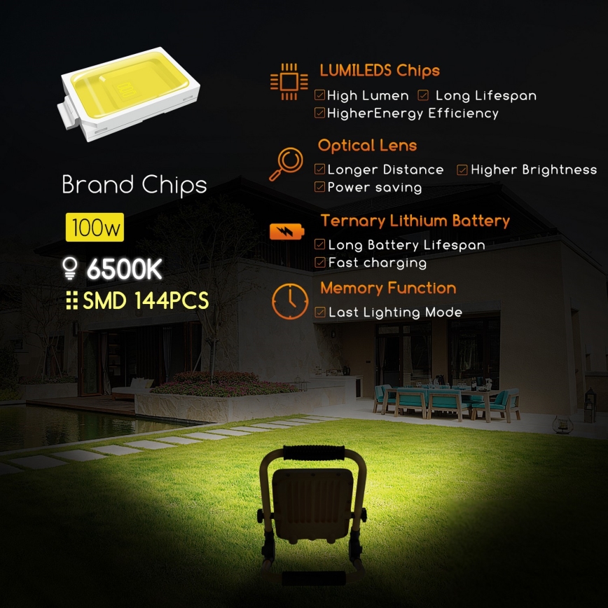 Aigostar - Dimmbarer, aufladbarer LED-Strahler LED/100W/5V 6500K IP65 15000 mAh