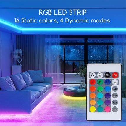 Aigostar - dimmbarer RGB-LED-Streifen 5m LED/24W/12/230V IP65 + Fernbedienung