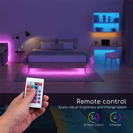 Aigostar - dimmbarer RGB-LED-Streifen 5m LED/24W/12/230V IP65 + Fernbedienung