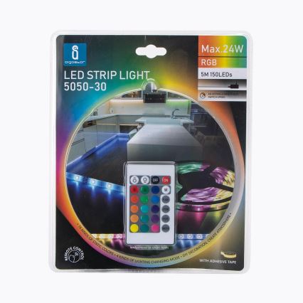 Aigostar - dimmbarer RGB-LED-Streifen 5m LED/24W/12/230V IP65 + Fernbedienung