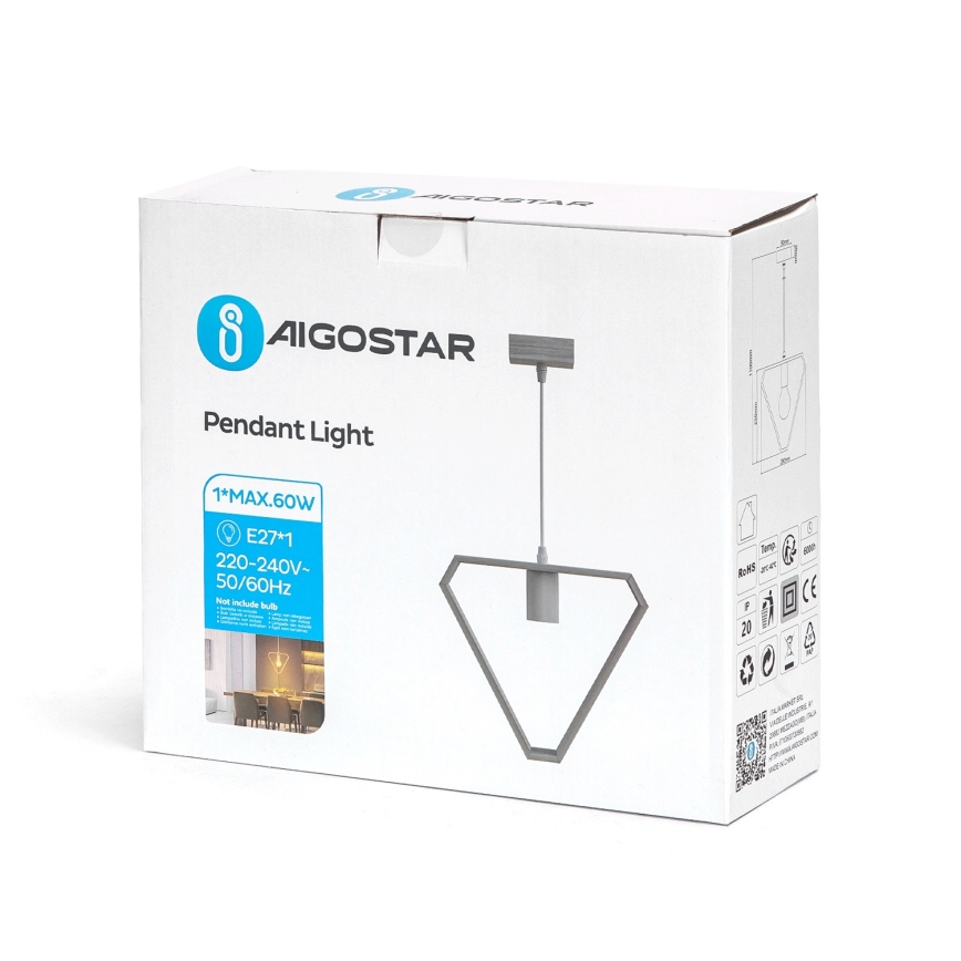Aigostar - Hängeleuchte aus Kiefernholz mit Kabelaufhängung, 1xE27/60W/230V