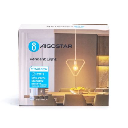 Aigostar - Hängeleuchte aus Kiefernholz mit Kabelaufhängung, 1xE27/60W/230V