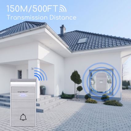 Aigostar - Kabellose Steckdosen-Türklingel 230V/12V IP44 silbern