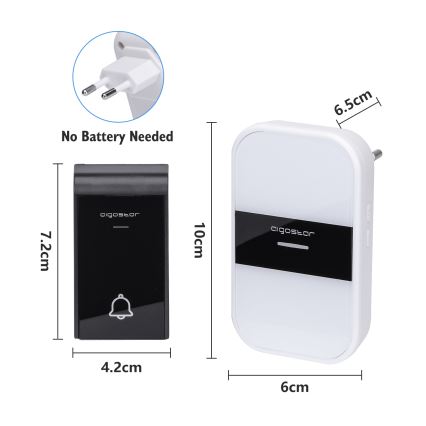 Aigostar - Kabellose Steckdosenklingel 230V/12V IP44 Weiß/Schwarz