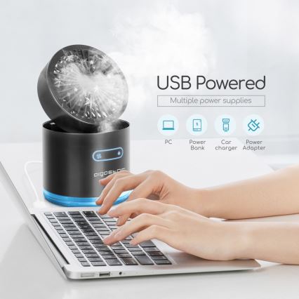 Aigostar - RGB Kabelloser Mini-Tischventilator mit Nebeleffekt MIST 10W/5V 2000mAh schwarz