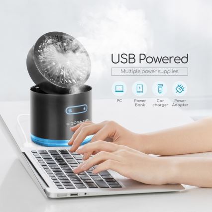 Aigostar - RGB Kabelloser Mini-Tischventilator mit Nebeleffekt MIST 10W/5V 2000mAh schwarz