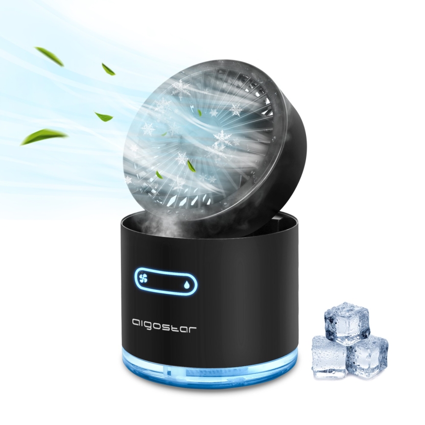 Aigostar - RGB Kabelloser Mini-Tischventilator mit Nebeleffekt MIST 10W/5V 2000mAh schwarz