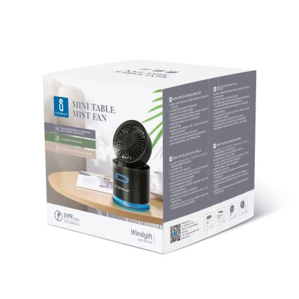 Aigostar - RGB Kabelloser Mini-Tischventilator mit Nebeleffekt MIST 10W/5V 2000mAh schwarz
