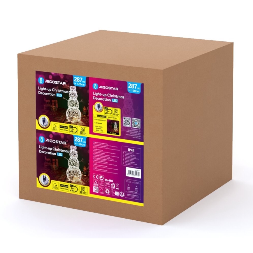 Aigostar - LED Außen-Weihnachtsdekoration 3,6W/31/230V 2700K 120 cm IP44 Schneemann