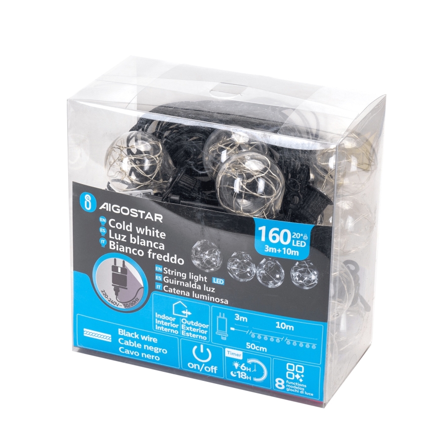 Aigostar - LED Außen-Dekorationslichterkette 160xLED 10m IP44 kaltweiß