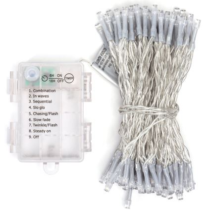 Aigostar - LED Außen-Weihnachtslichterkette 100xLED/8 Funktionen 3xAA 10,3m IP44 mehrfarbig