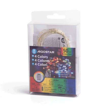 Aigostar - LED Außen-Weihnachtslichterkette 50xLED/8 Funktionen 3xAA 5,3m IP44 mehrfarbig