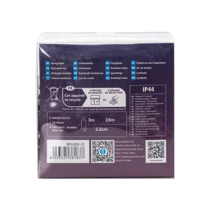 Aigostar - LED Außen-Weihnachtslichterkette 600xLED/8 Funktionen 18m IP44 warmweiß