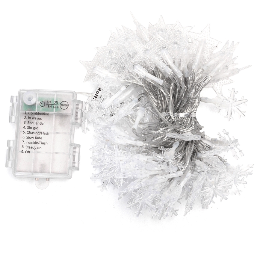 Aigostar - LED-Außen-Weihnachtslichterkette 100 LEDs / 8 Funktionen 3× AA 10 m IP44 kaltweiß