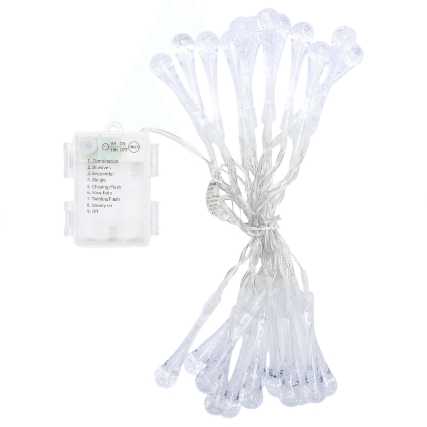 Aigostar - LED Außen-Weihnachtslichterkette 25xLED/8 Funktionen 3xAA 2,5 m IP44 warmweiß Tropfen