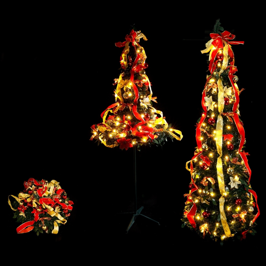 Aigostar - LED-Weihnachtsbaum für den Außenbereich, 100 LEDs, 1,5 m, IP44, rot/gold, warmweiß