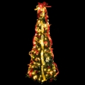 Aigostar - LED-Außen-Weihnachtsbaum, 80 LEDs, 1,2 m, IP44, rot/gold, warmweiß