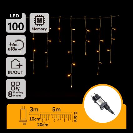 Aigostar - LED Außen-Weihnachtslichterkette 100xLED/8 Funktionen 8x0,6m IP44 warmweiß