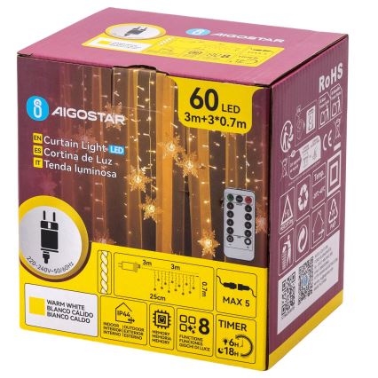 Aigostar - LED-Außen-Weihnachtslichterkette, 120 LEDs / 8 Funktionen, 3 x 0,7 m, IP44, warmweiß, mit Fernbedienung