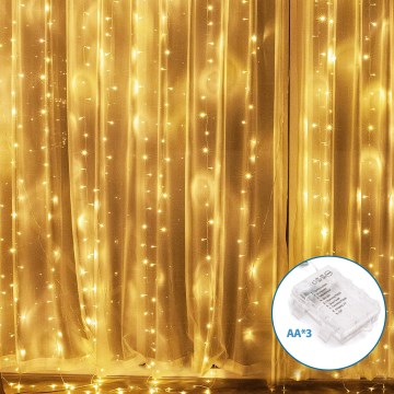 Aigostar - LED Außen-Weihnachtslichterkette 200xLED/8 Funktionen 3xAA 5x2m IP44 warmweiß