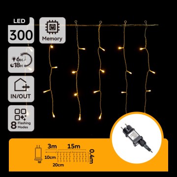 Aigostar - LED-Außen-Weihnachtslichterkette 300xLED/8 Funktionen 15x0,4 m IP44 warmweiß