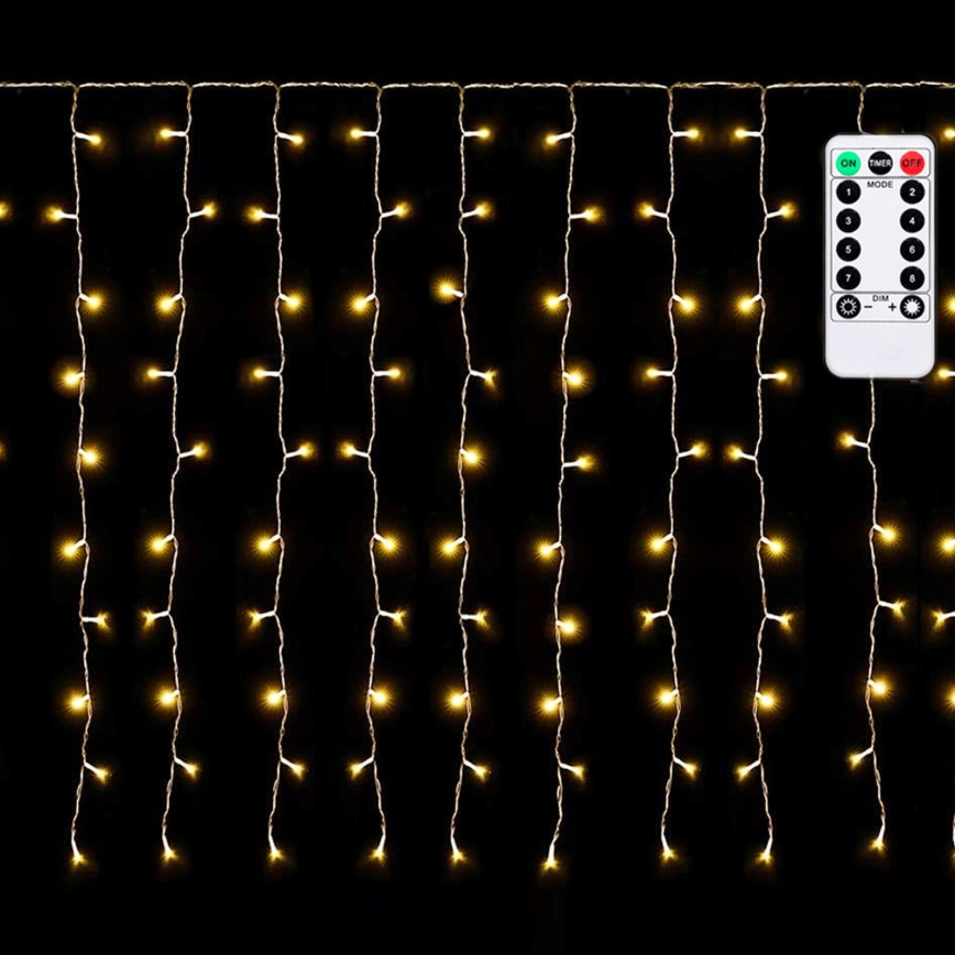 Aigostar - LED-Außen-Weihnachtslichterkette 300xLED/8 Funktionen 3x1m IP44 warmweiß + Fernbedienung