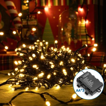 Aigostar-LED Außen-Weihnachtslichterkette 300xLED/8 Funktionen 3xAA 15,3m IP44 warmweiß
