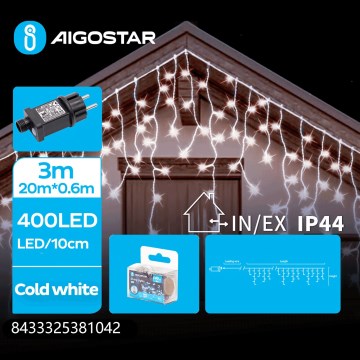 Aigostar - LED Außen-Weihnachtslichterkette 400xLED/8 Funktionen 23x0,6m IP44 kaltweiß