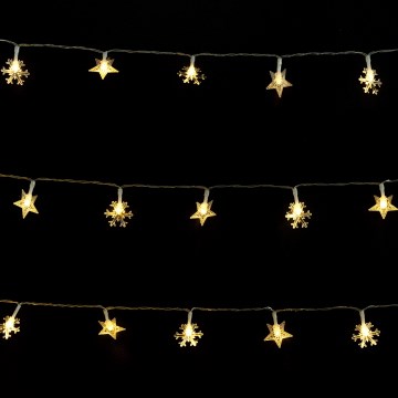 Aigostar - LED-Außen-Weihnachtslichterkette, 50 LEDs, 8 Funktionen, 3×AA, 5 m, IP44, warmweiß, sternförmig