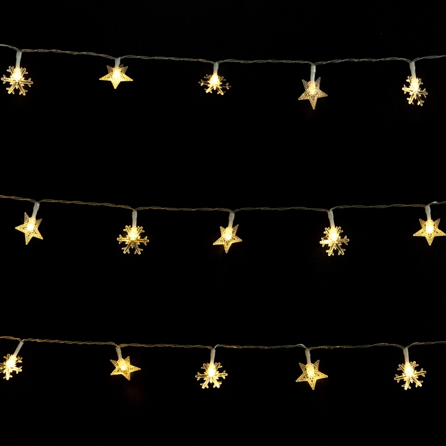 Aigostar - LED-Außen-Weihnachtslichterkette, 50 LEDs, 8 Funktionen, 3×AA, 5 m, IP44, warmweiß, sternförmig
