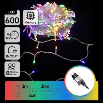 Aigostar - LED-Außen-Weihnachtslichterkette 600 LEDs / 8 Funktionen 30 m IP44 mehrfarbig