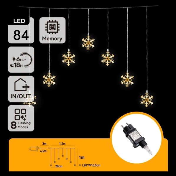 Aigostar - LED-Außen-Weihnachtslichterkette 70×LED 1,2×1 m IP44 warmweiß, Schneeflocken