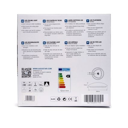 Aigostar - LED-Deckenleuchte LED/12W/230V 3000K Ø 28 cm