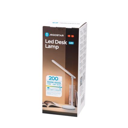 Aigostar - LED dimmbare wiederaufladbare Touch-Schreibtischlampe LED/3W/5V 1200mAh 3000/4000/6500K