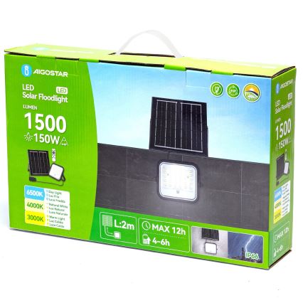 Aigostar - LED Dimmbarer Solarstrahler LED/150W/3,4V 3000/4000/6500K IP66 12000 mAh + Fernbedienung
