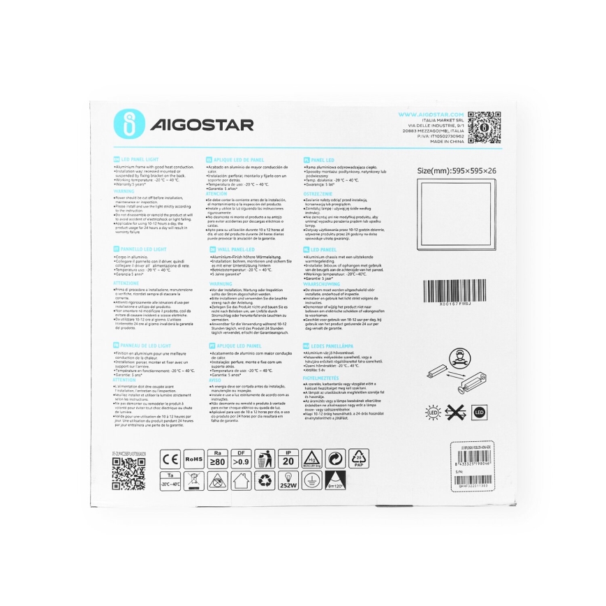 Aigostar - LED Einbaupanel LED/40W/230V 6500K 60x60cm Weiß