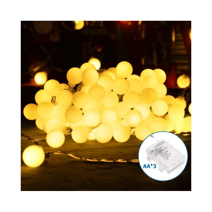 Aigostar - LED Außen-Weihnachtslichterkette 100xLED/3xAA/8 Funktionen 10,3 m IP44 warmweiß